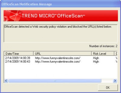 OfficeScan malicious-site warning