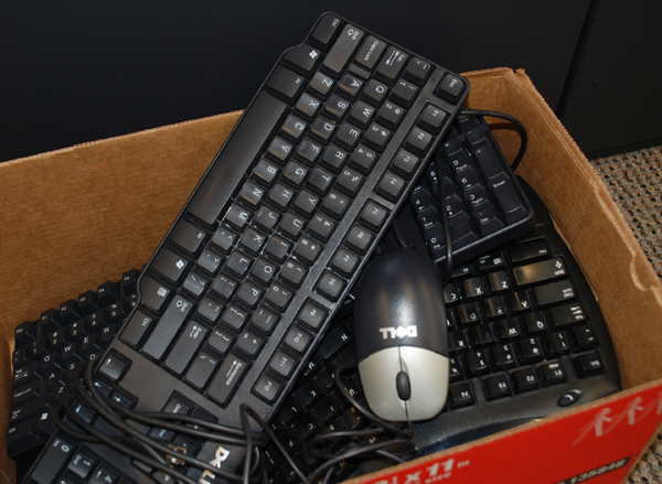 Box of keyboards with mouse (photo by Betsy Edwards)