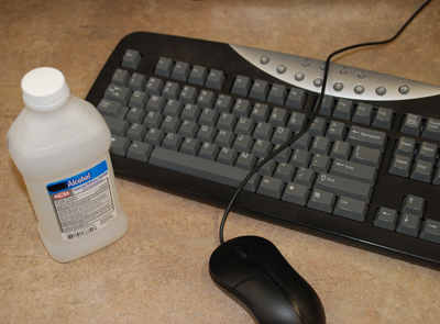 Keyboard and mouse with alcohol (photo by Betsy Edwards)