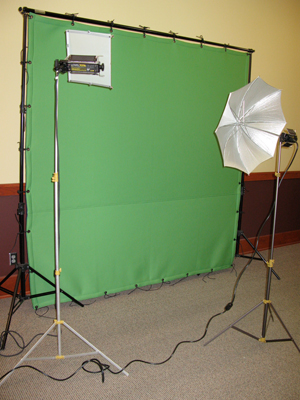 New green screen (blue on reverse side) and lights available for use in the Media Development Center